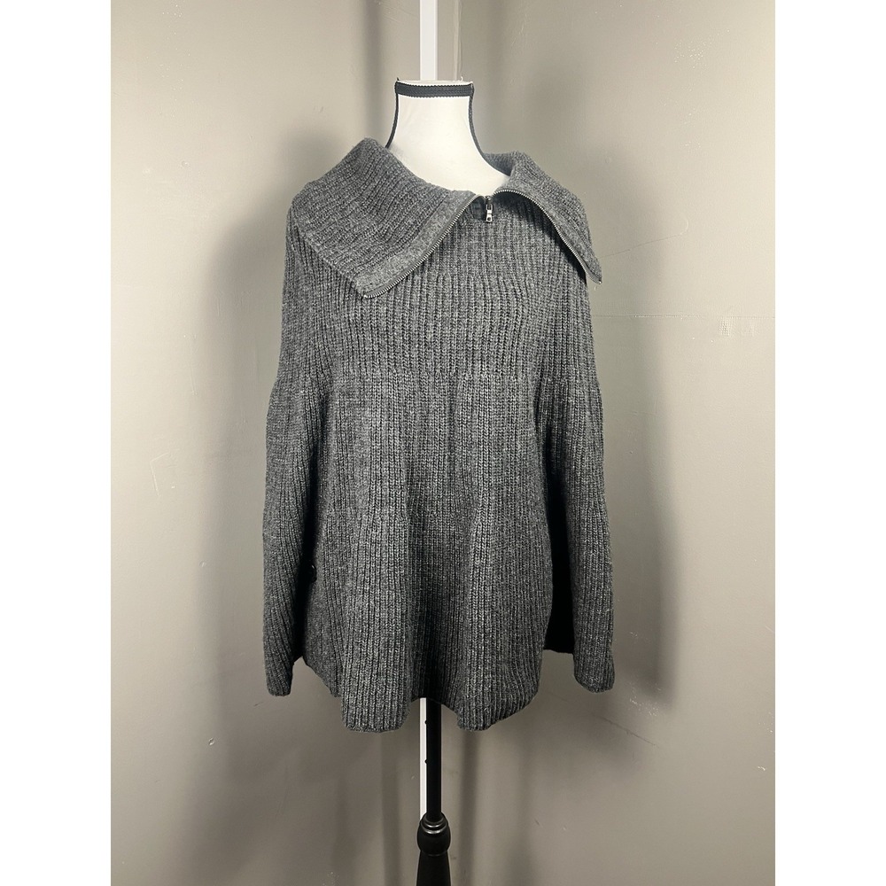 Vintage GAP Women's Wool Blend Poncho Grey M/L Ribbed Oversized Cowl Neck